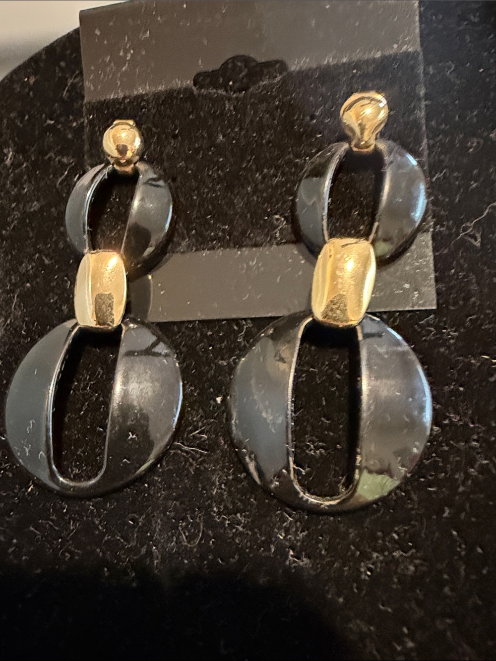 Gold Accent Black Link Vintage Drop Earrings - Women Jewelry